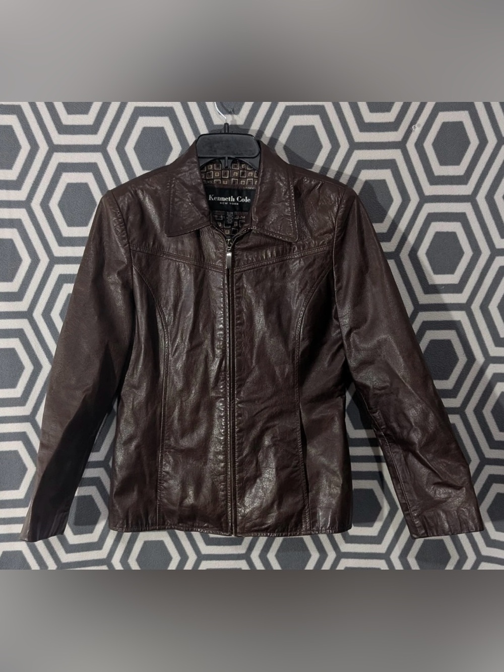 Kenneth Cole New York Women’s Leather Jacket - Brown - SMALL